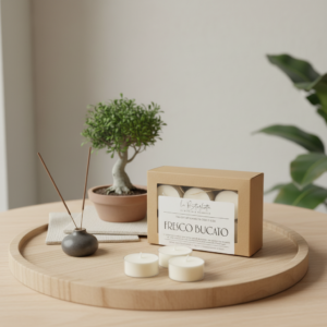 FRESCO BUCATO box tealight in cera di soia vegetale artigianale - 6 pezzi