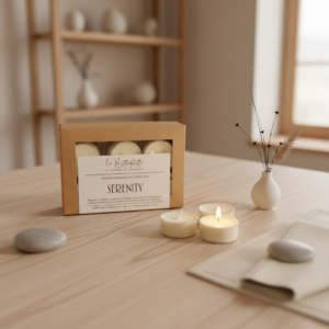 SERENITY box tealight in cera di soia vegetale artigianale - 6 pezzi