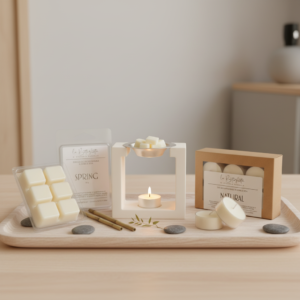 set prodotti combinati in jesmonite e cera di soia profumazione floreale