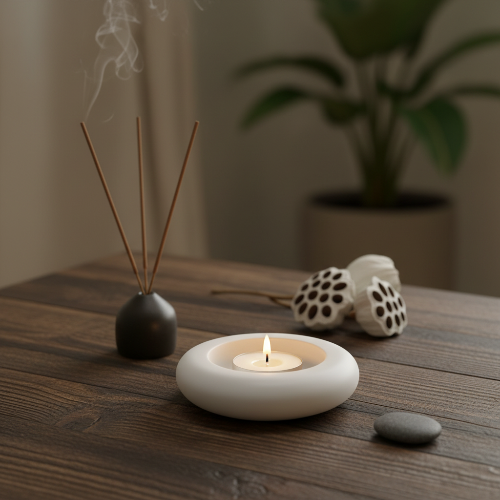 porta tealight in jesmonite con design minimal a forma di cerchio