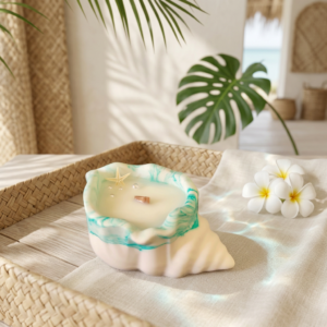 NALU candela in cera vegetale con contenitore in jesmonite